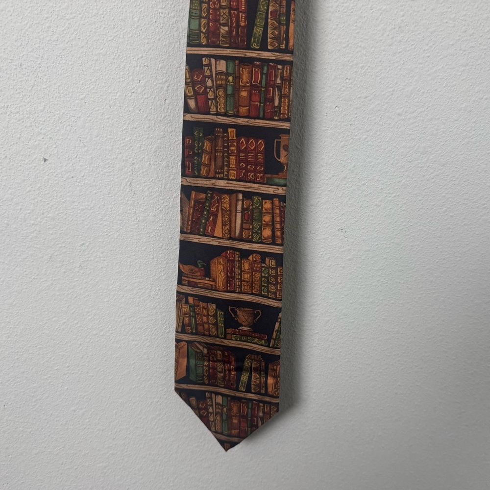 Vintage Alynn Neckwear Ex Libris Silk Tie Adjustable Book Lover Library Academia